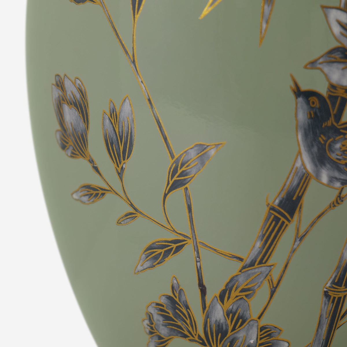 Green Bamboo & Bird Ceramic Table Lamp with Seamless Dimming