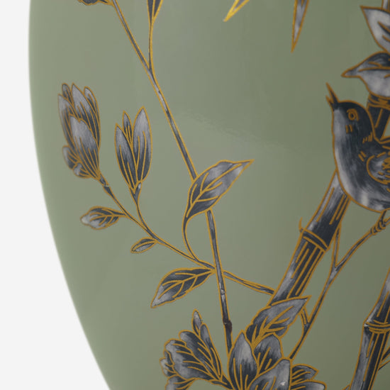 Green Bamboo & Bird Ceramic Table Lamp with Seamless Dimming