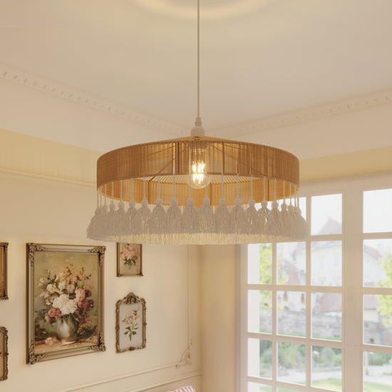 Tassel Breeze Woven Pendant Light | Handcrafted Paper Rope Boho Ceiling Lamp
