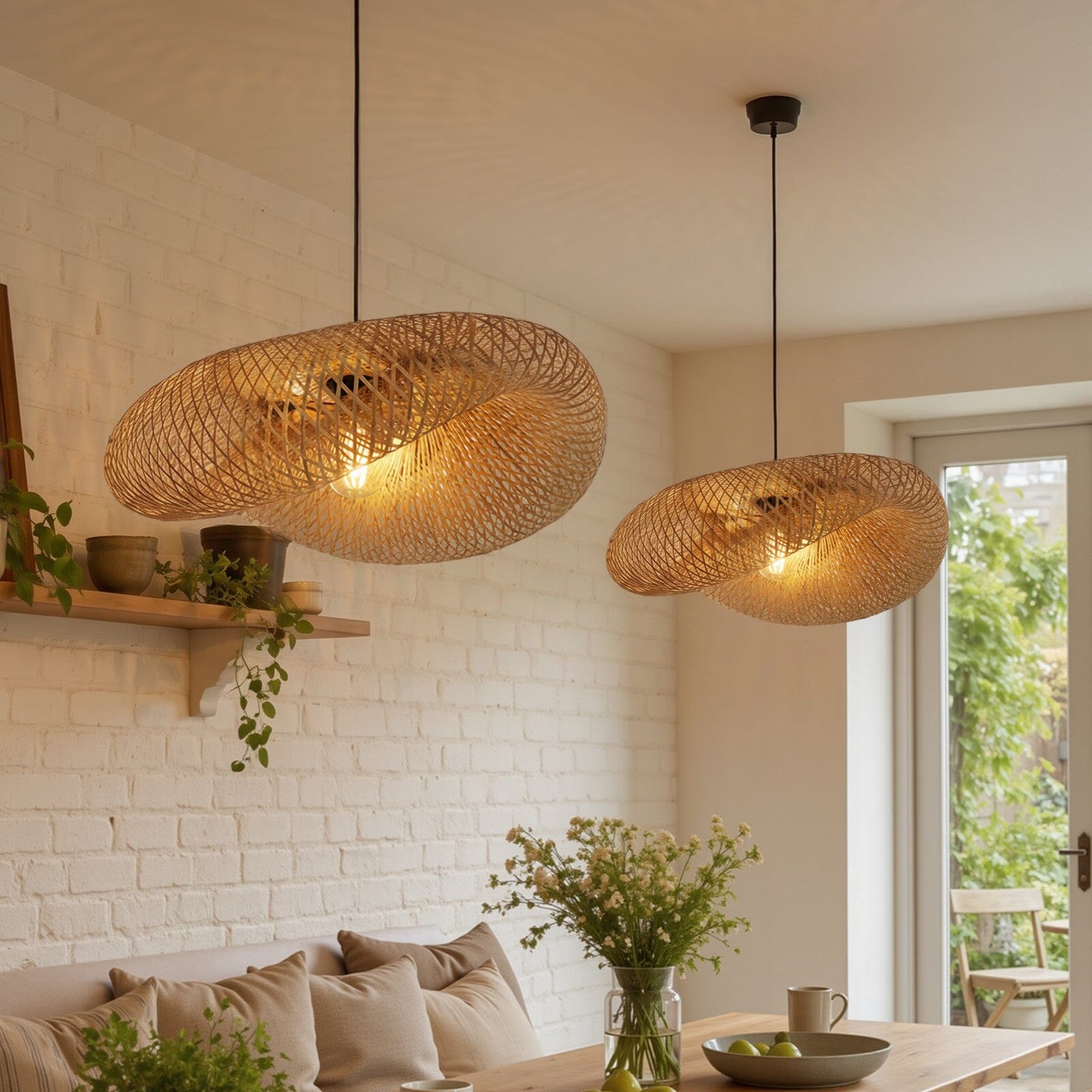 Lightsin Eco-Friendly Handmade Bamboo Pendant Light 60/80cm for Dining Room & Living Room Lightsin UK D60cm 2 Units 