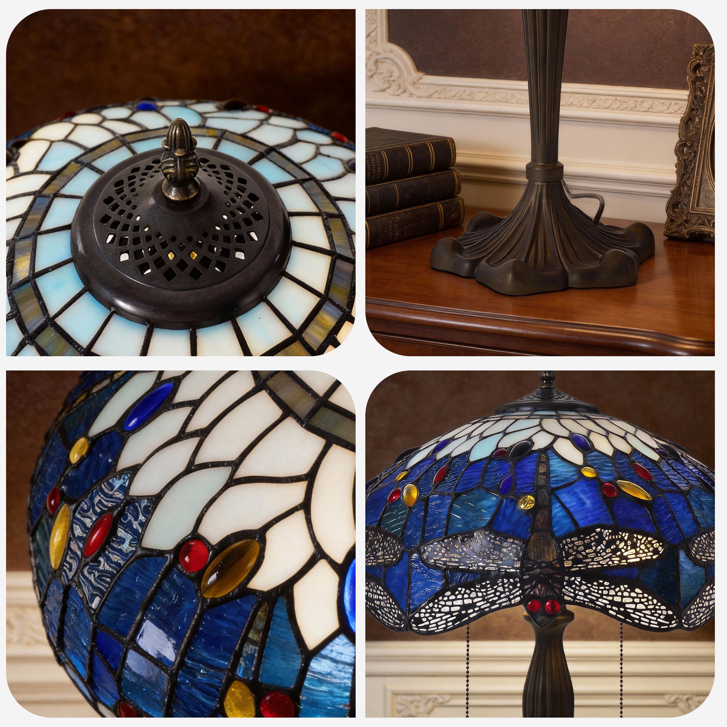 Tiffany Table Lamp | Handcrafted Stained Glass Dragonfly Series
