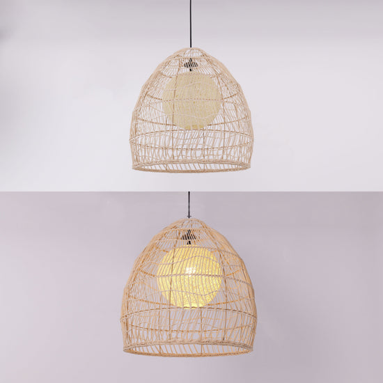Rattan pendant light comparison with and without the yellow inner sphere