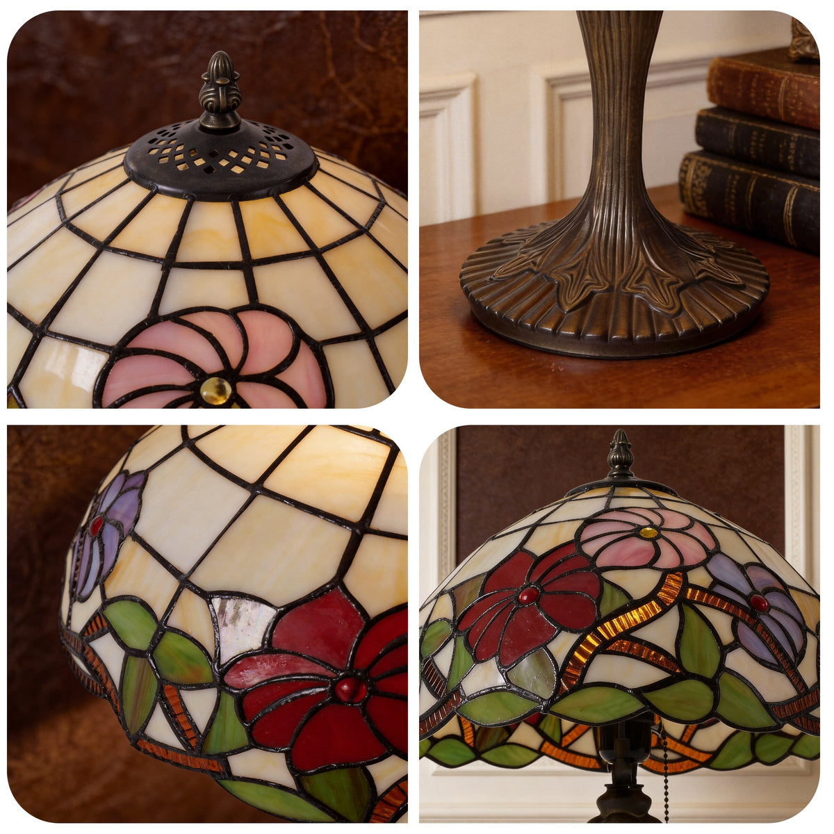 Lightsin Tiffany Table Lamp | Handcrafted Stained Glass Floral Petals Series Red, Pink and Purple Lightsin UK