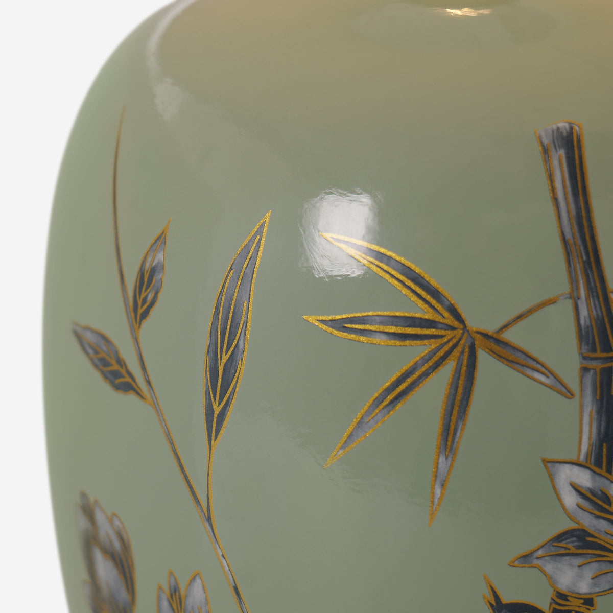 Green Bamboo & Bird Ceramic Table Lamp with Seamless Dimming
