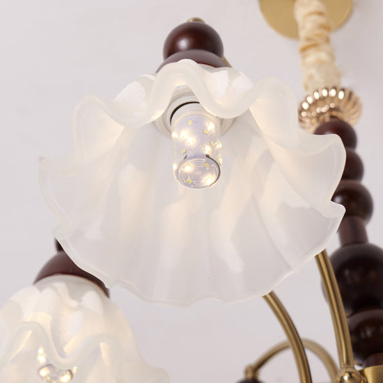 6-light chandelier with white glass shades shown as a clean product view
