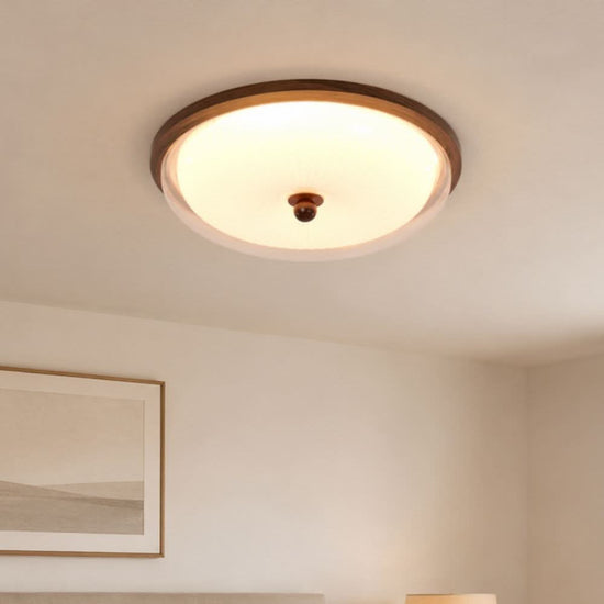 walnut ribbed acrylic ceiling light shown as a clean product view