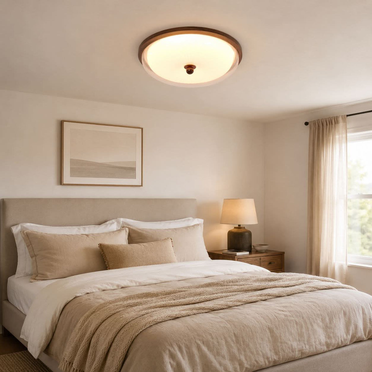 walnut ribbed acrylic ceiling light with shade texture and trim detail