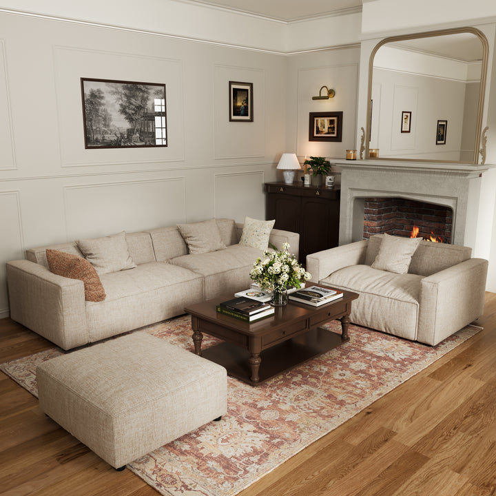 Elegant Linen Tofu Block Fabric Down Sofa
