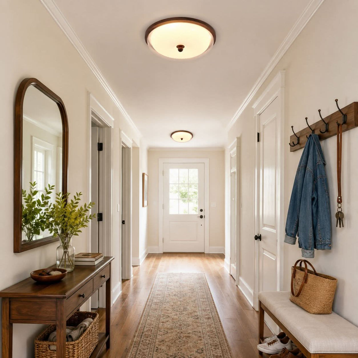 walnut ribbed acrylic ceiling light mounted close to the ceiling