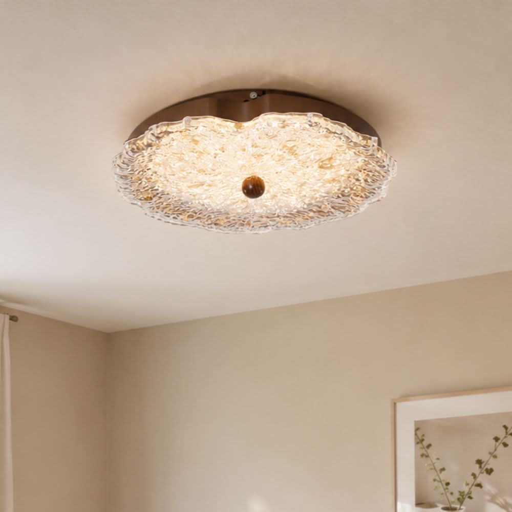 walnut ripple acrylic ceiling light shown as a clean product view