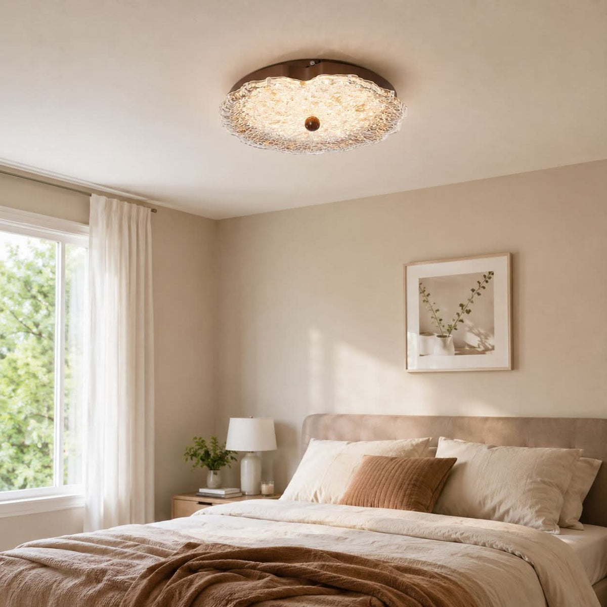 walnut ripple acrylic ceiling light in a hallway with neat flush fit