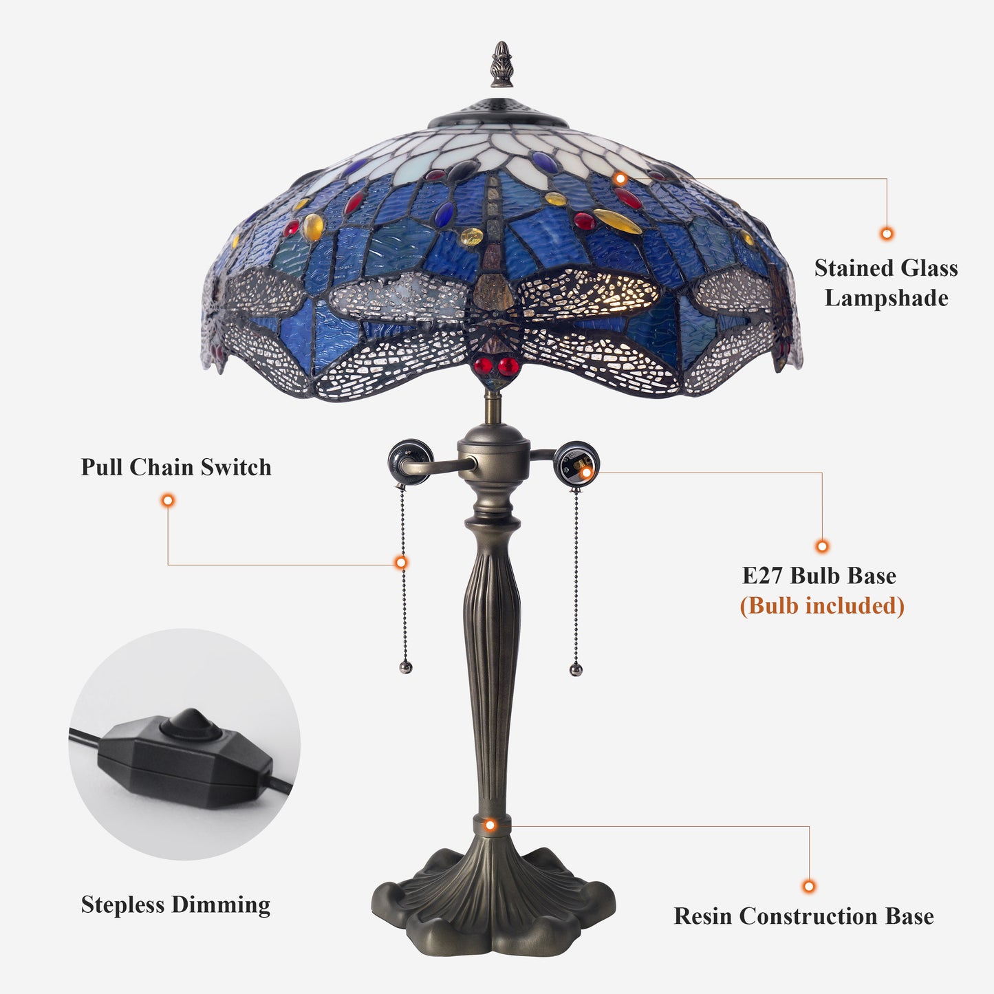 Tiffany Table Lamp | Handcrafted Stained Glass Dragonfly Series