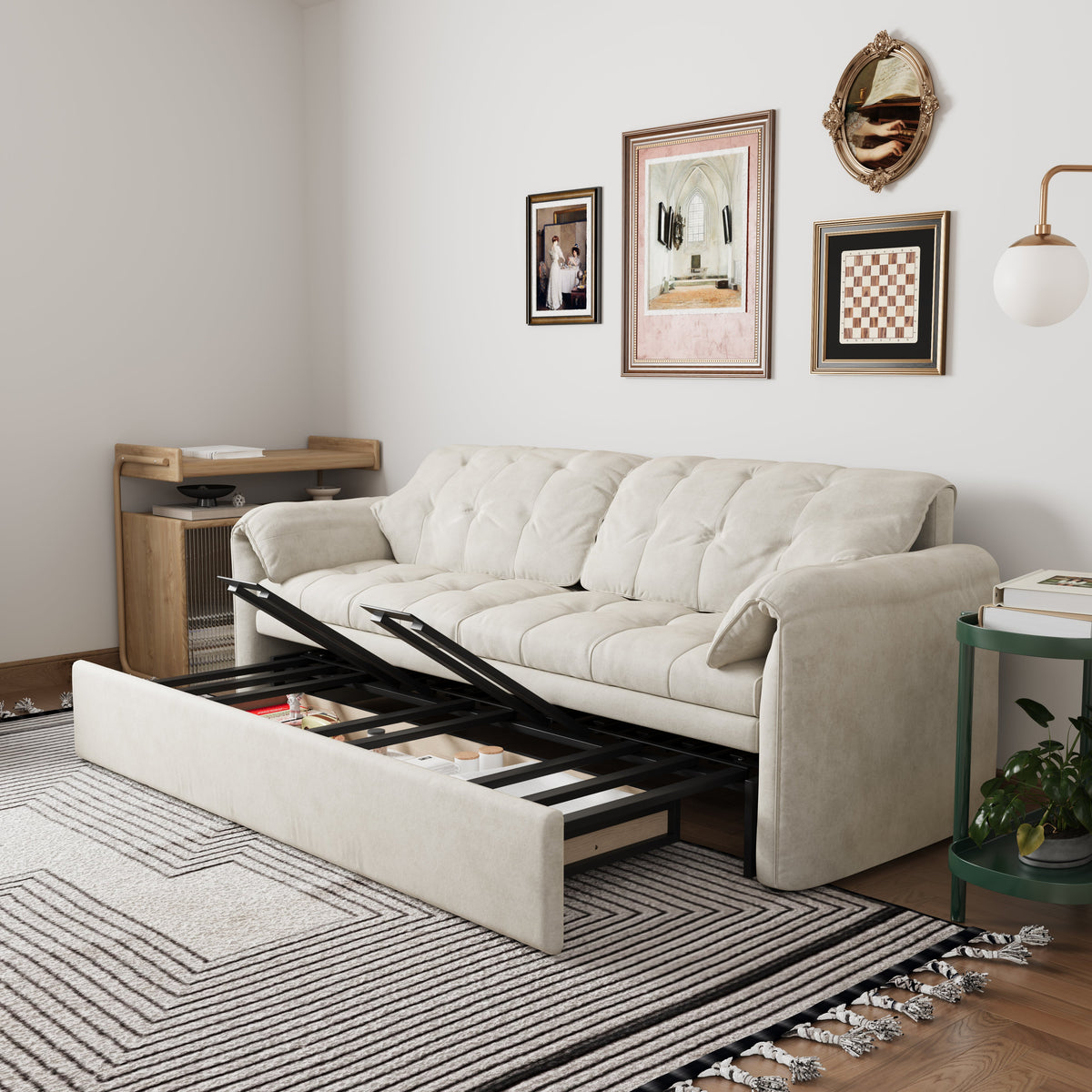 Cloud Elephant Ears Folding Corner Sofa Bed with Storage