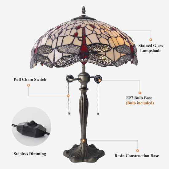 Tiffany Table Lamp | Handcrafted Stained Glass Dragonfly Series