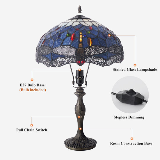 Tiffany Table Lamp | Handcrafted Stained Glass Dragonfly Series