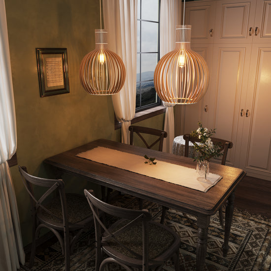 Shadome-Scandinavian LED Wooden Birdcage Pendant Light