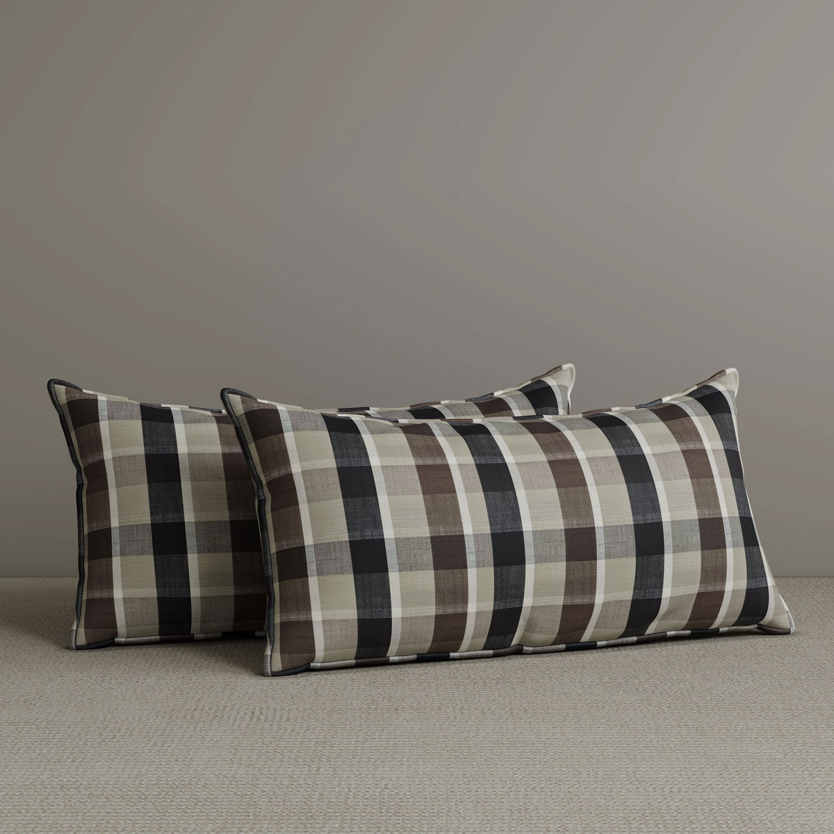 Exclusive Waist Cushion in Mocha Brown Checkered Cotton Linen, 56*27*12 CM Cottonfy UK 2 PCS In Stock 