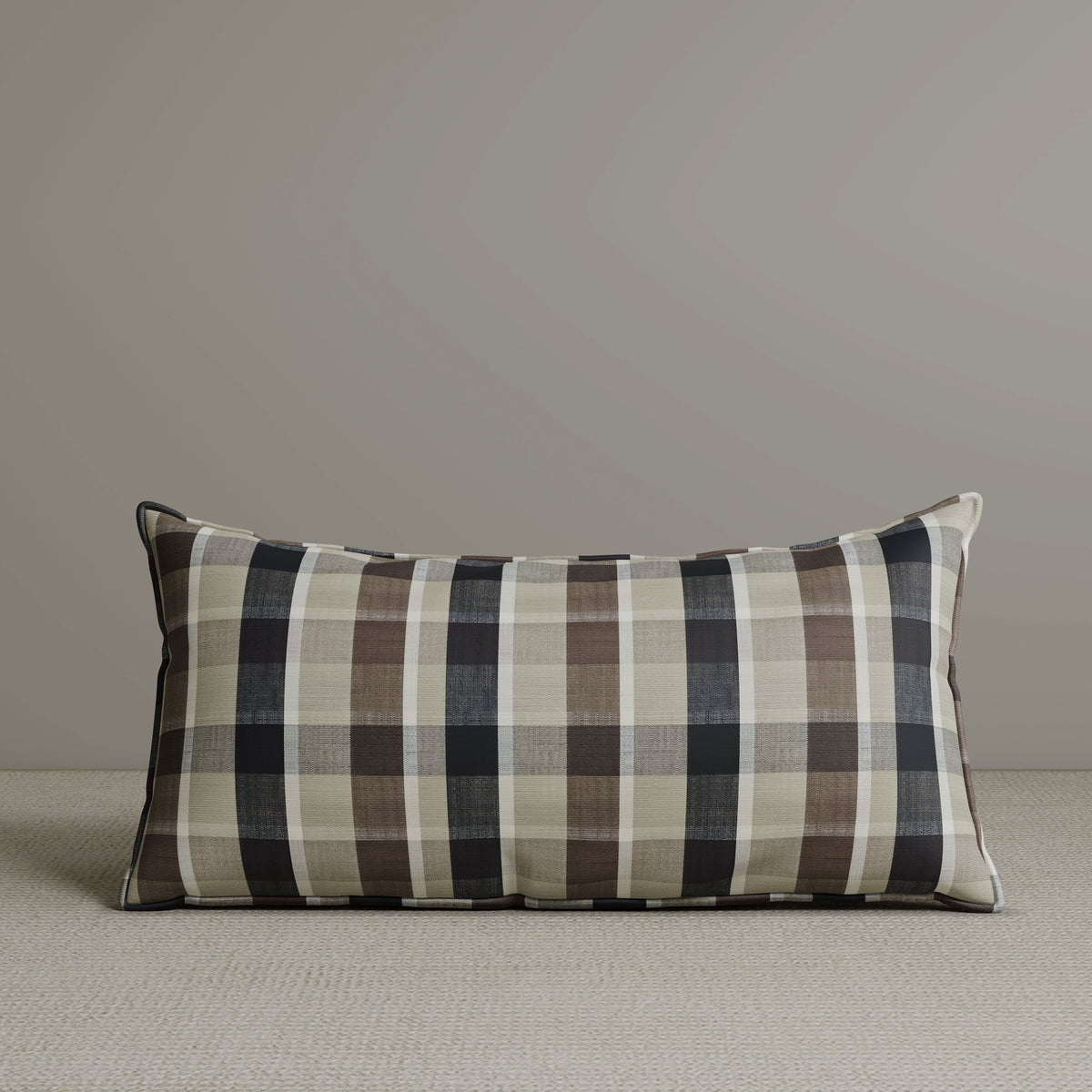 Exclusive Waist Cushion in Mocha Brown Checkered Cotton Linen, 56*27*12 CM Cottonfy UK 1 PC In Stock 