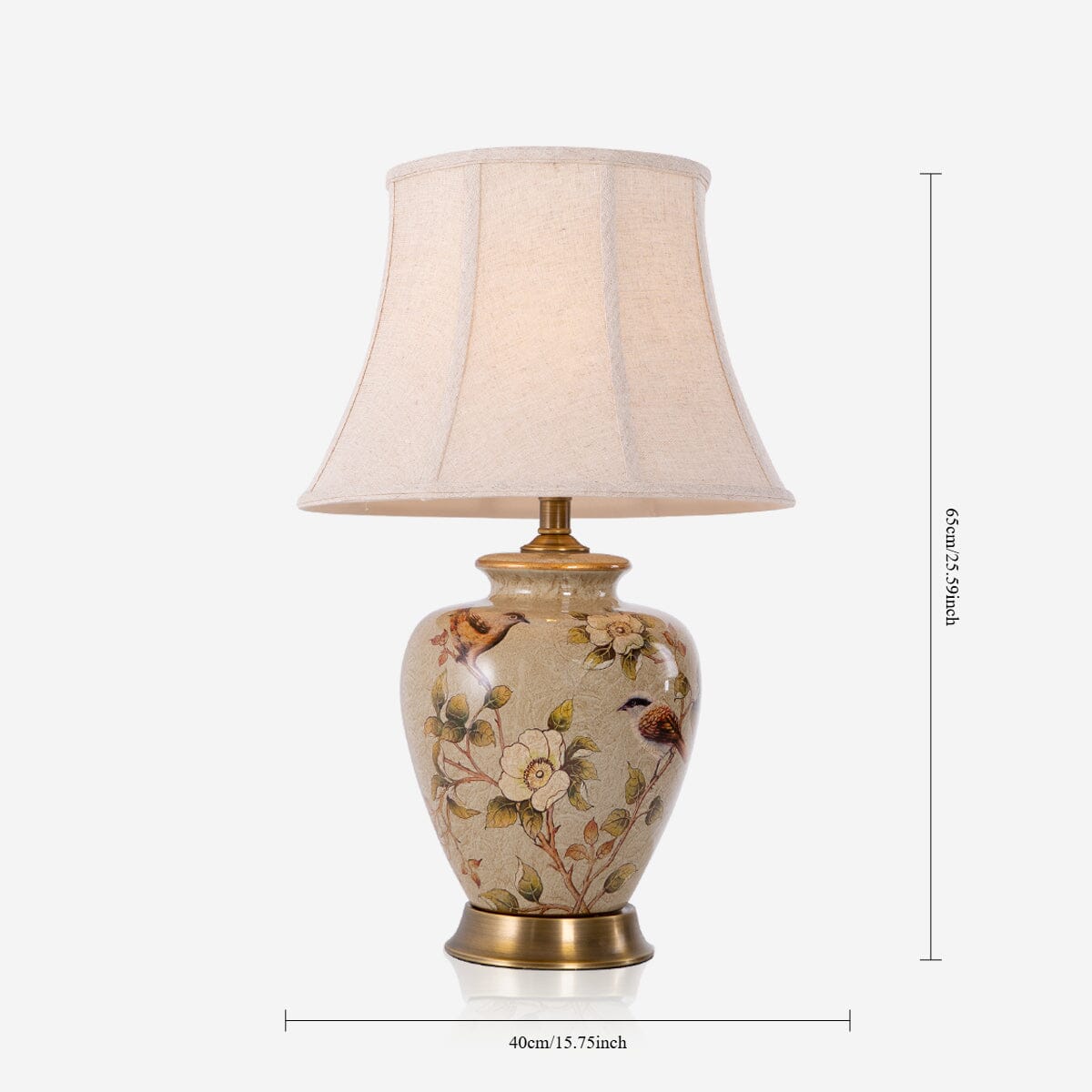 Vintage Ceramic Bird-Pattern Table Lamp with Fabric Shade Living Nest UK