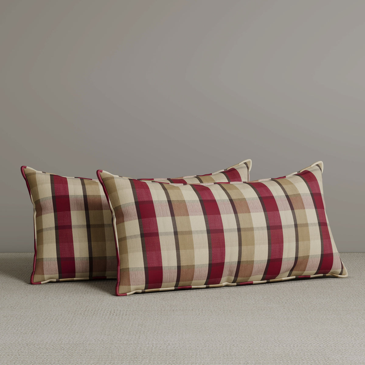 Exclusive Waist Cushion in Red Checkered Cotton Linen, 56*27*12 CM Cottonfy UK 2 PCS In Stock 