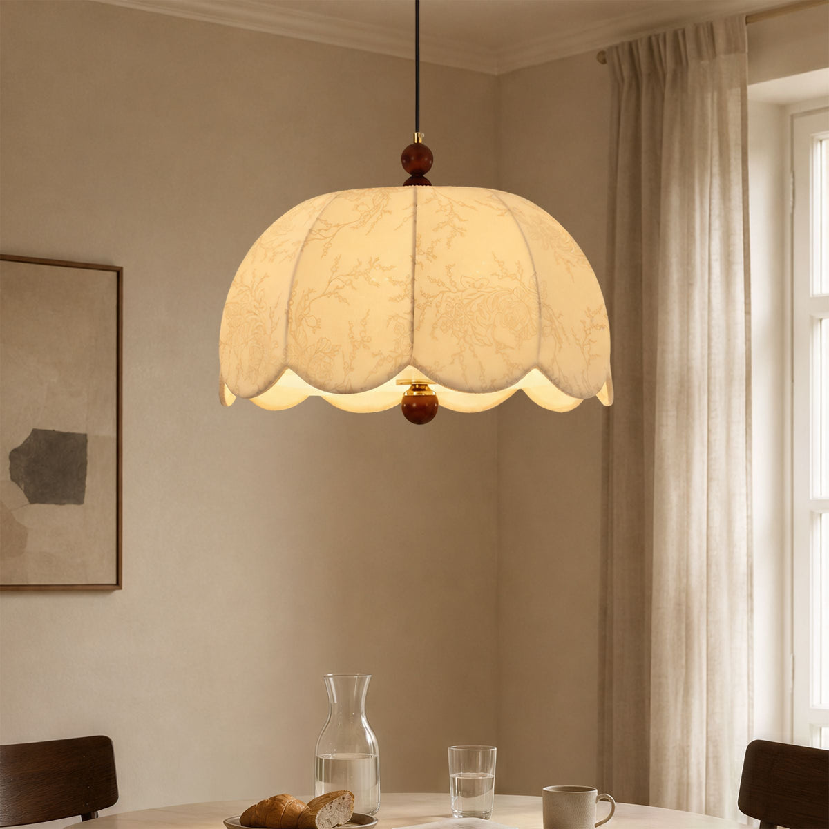 yellow fabric pendant light shown as a clean product view
