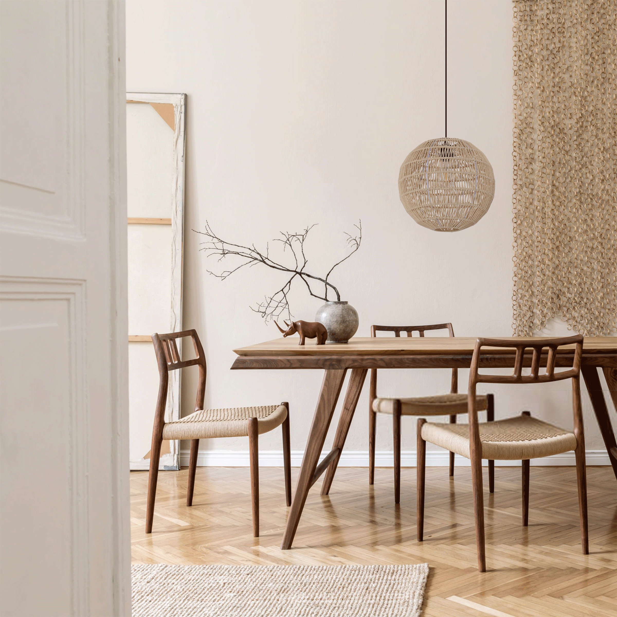Living Nest UK Handwoven Cotton Rope and Iron Round Pendant Light for Cozy Spaces Living Nest UK