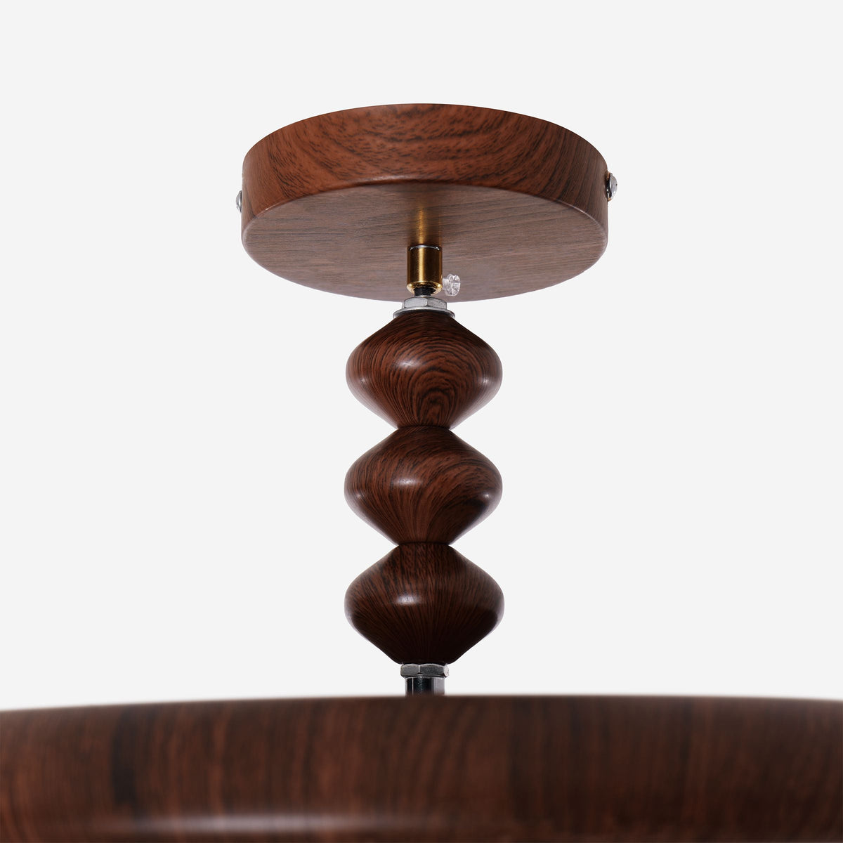 walnut pleated flush ceiling light with shade texture and trim detail