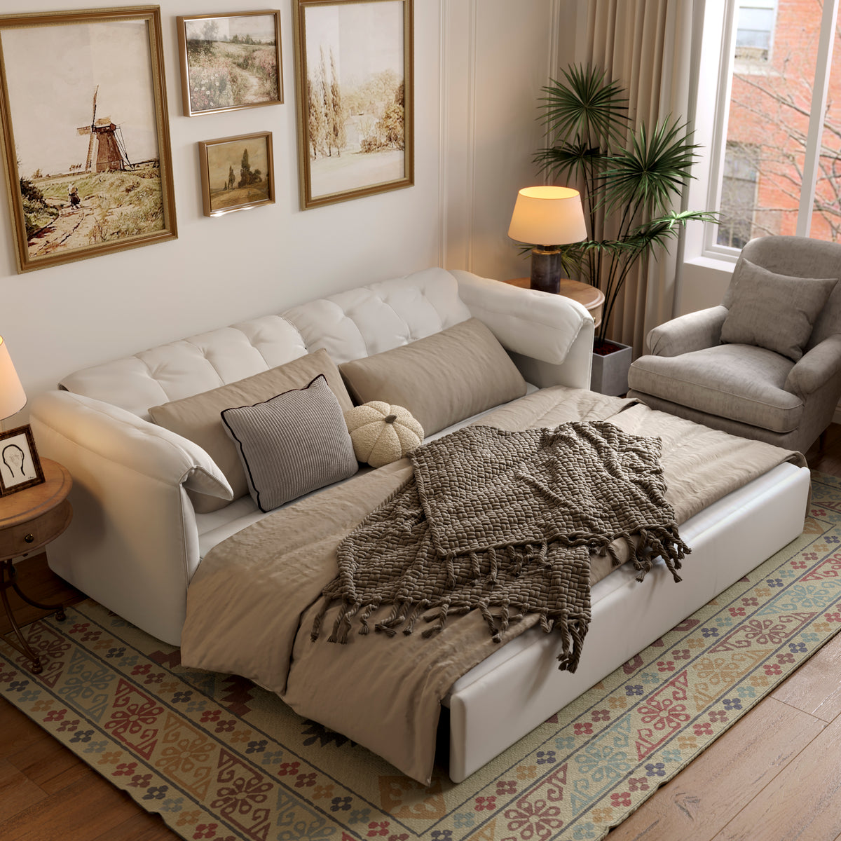 Cloud Elephant Ears Folding Corner Sofa Bed with Storage