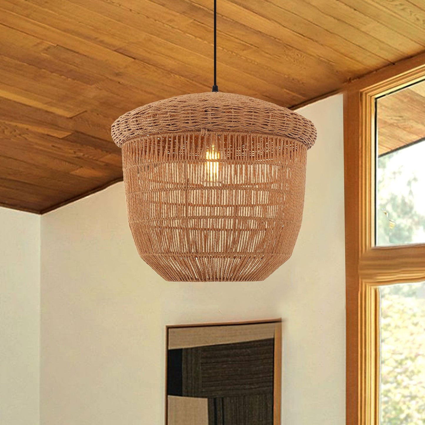Living Nest UK Rustic Paper Rope and Iron Basket Pendant Light for Cozy Spaces Living Nest UK