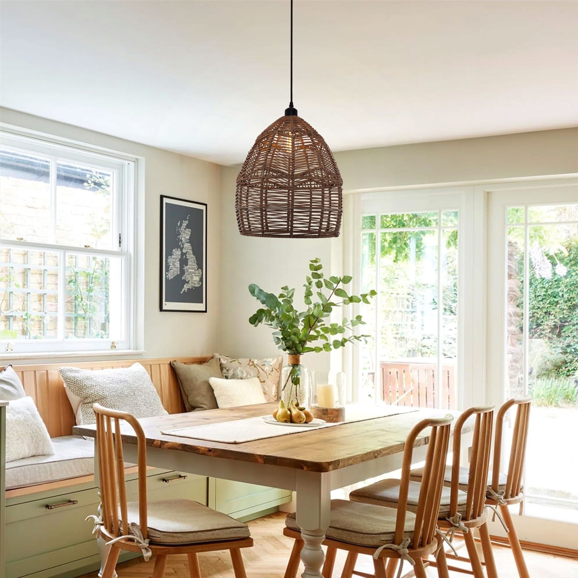 Living Nest UK Bohemian Woven Rattan Pendant Light Wicker Ceiling Fixture Living Nest UK In Stock