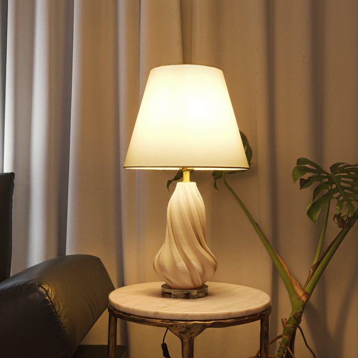 Lightsin 3D Pure White Ceramic Spiral Vase Table Lamp with Fabric Shade Lightsin UK