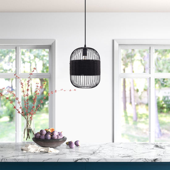 Lightsin Black Handcrafted Pendant Light Industrial Rattan Design for Home D¨¦cor Lightsin UK 