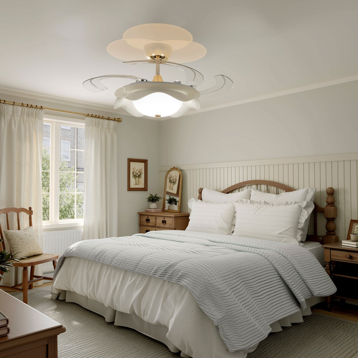 42 inch reversible ceiling fan with LED light installed in a living room