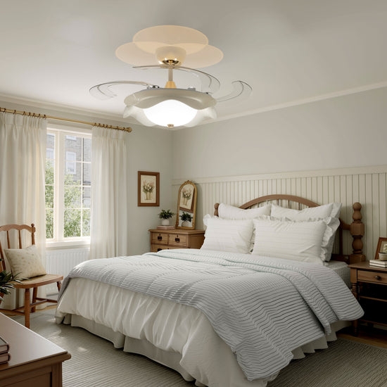 42 inch reversible ceiling fan with LED light installed in a living room