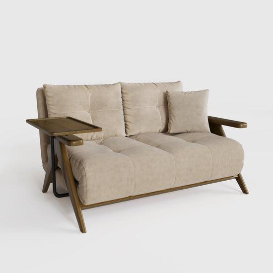 Cottonfy Foldable Matte Fabric Solid Wood 3 Mode Sofa Bed Living and home Beige 136CM