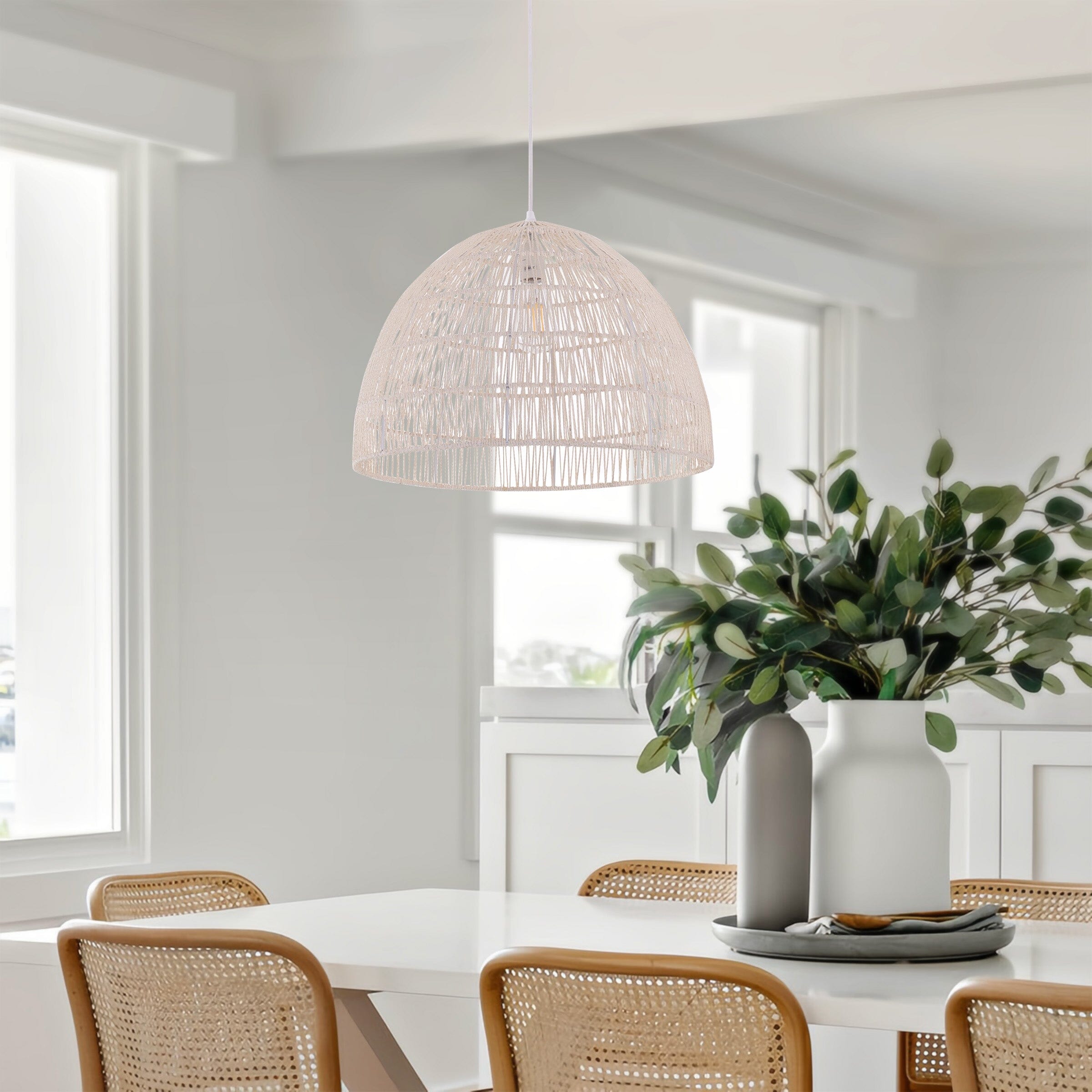 Living Nest UK Handwoven Paper Rope Dome Pendant Light with Iron Frame Living Nest UK