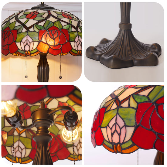 Tiffany Table Lamp | Handcrafted Stained Glass Rose Series