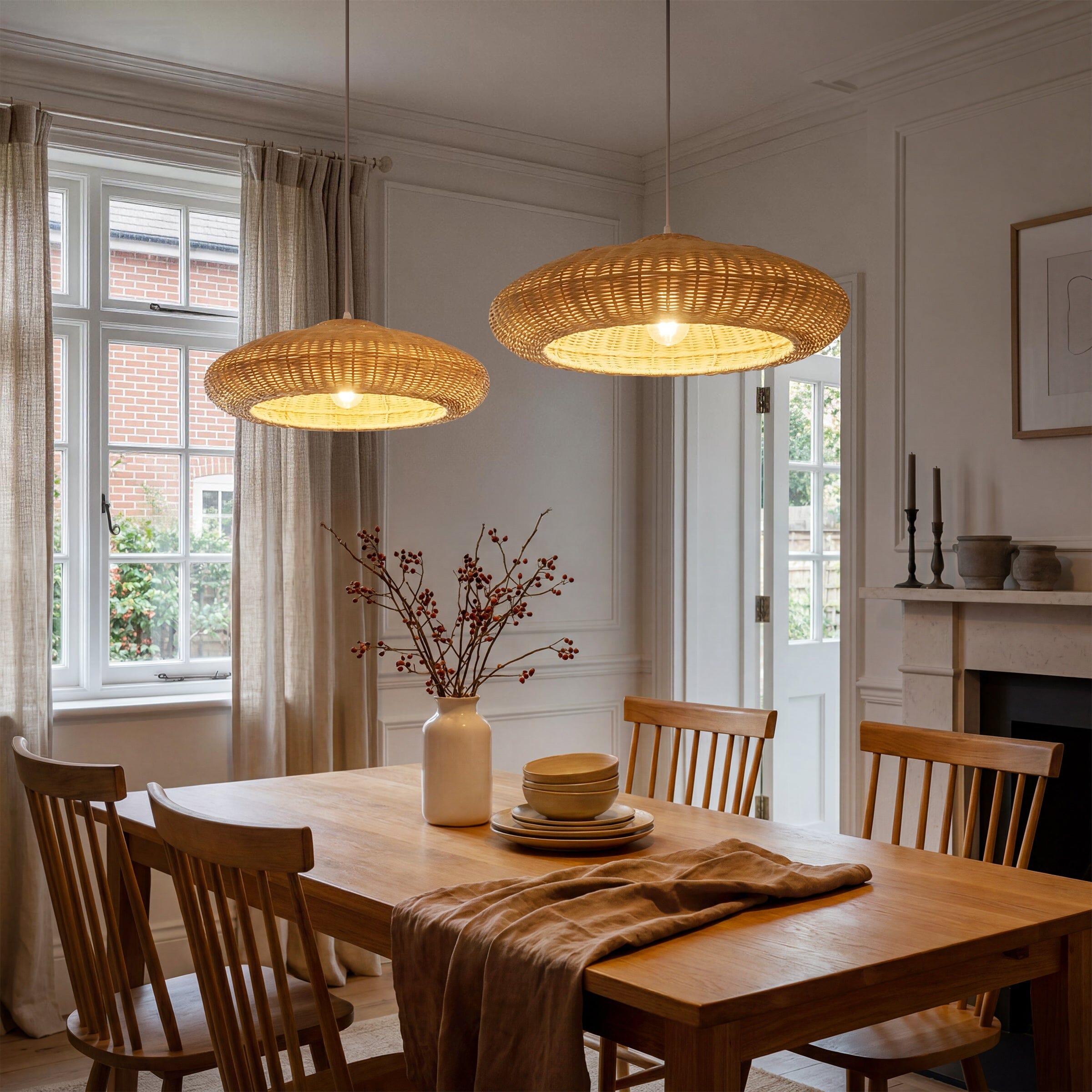 Lightsin Japanese Shell-Inspired Rattan Pendant Light Natural Serenity Lightsin UK 2 Units 