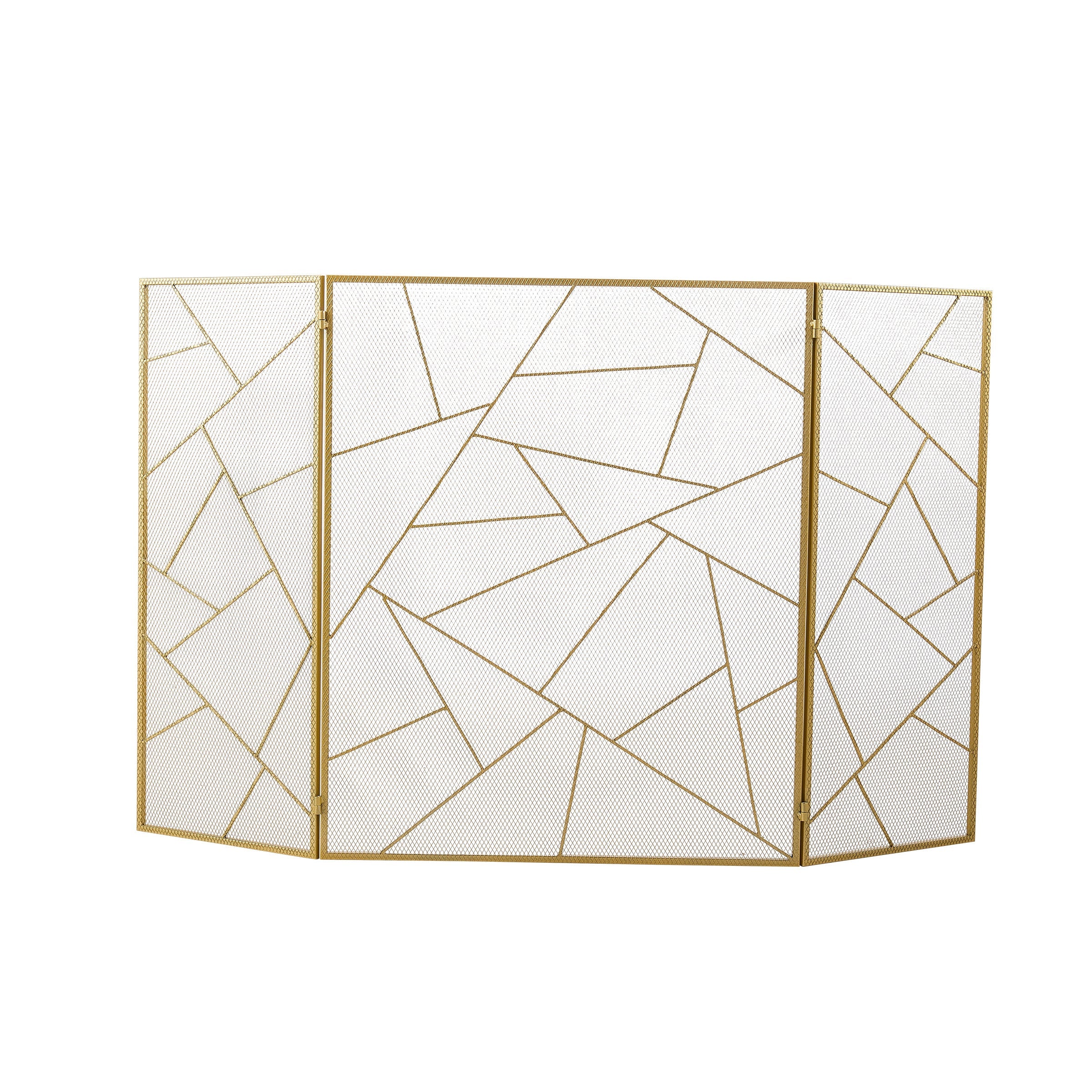 Triple-Fold Iron Fireplace Screen Gold Frame – 132x1x80cm