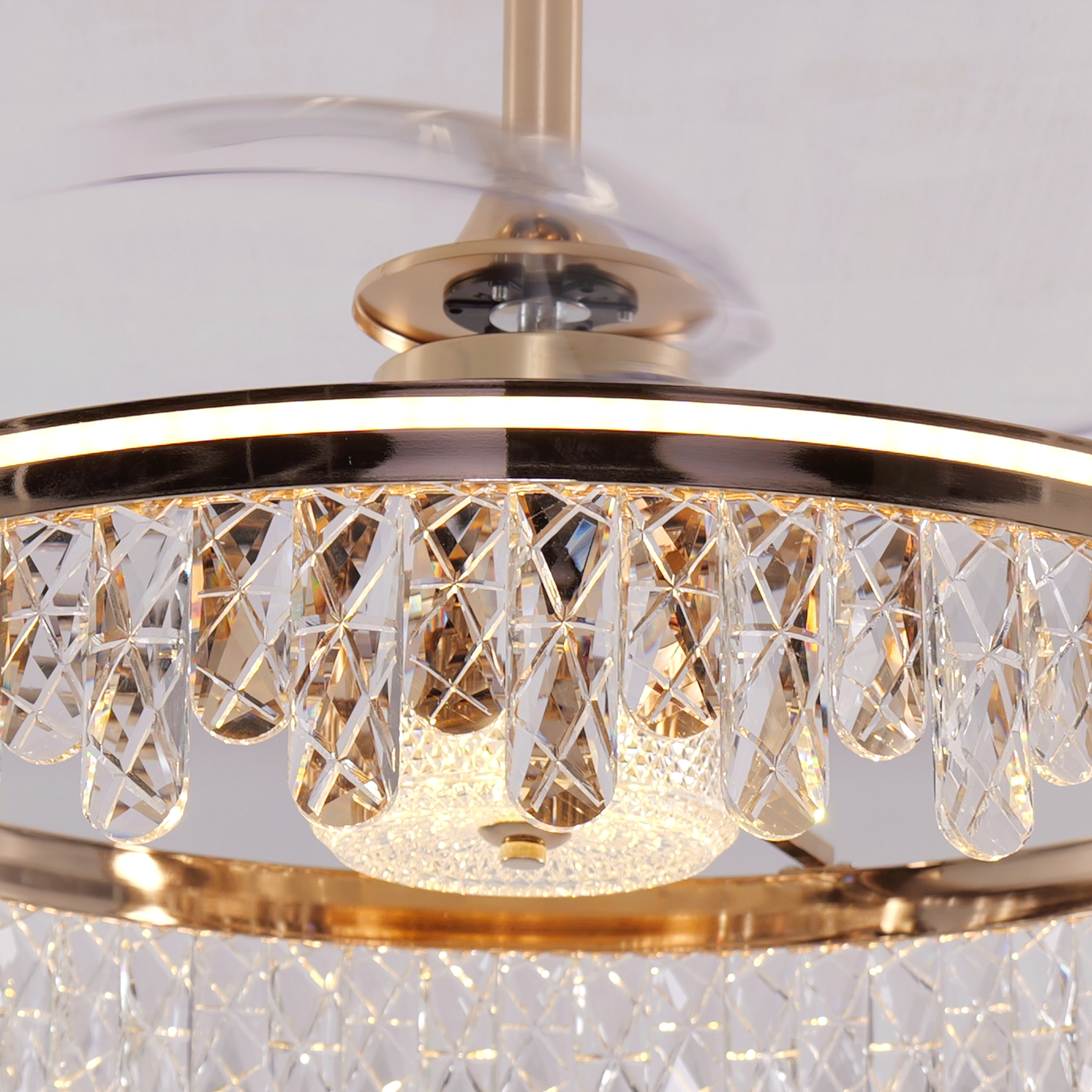 Gold crystal ceiling fan light animated product view