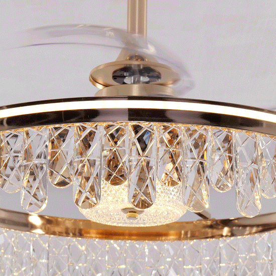 Gold crystal ceiling fan light animated product view