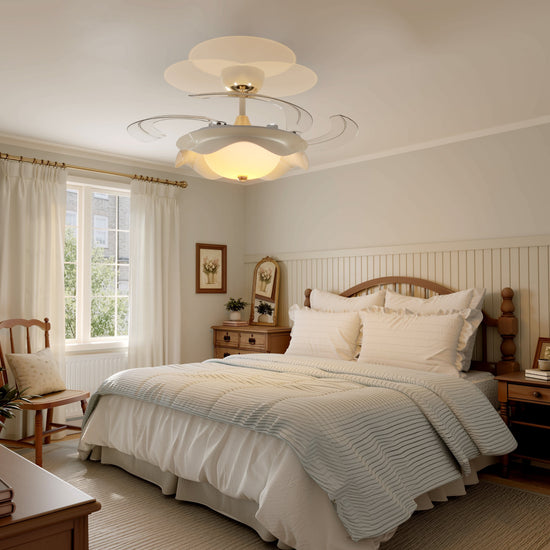 42 inch reversible ceiling fan with LED light in a neutral lounge setting