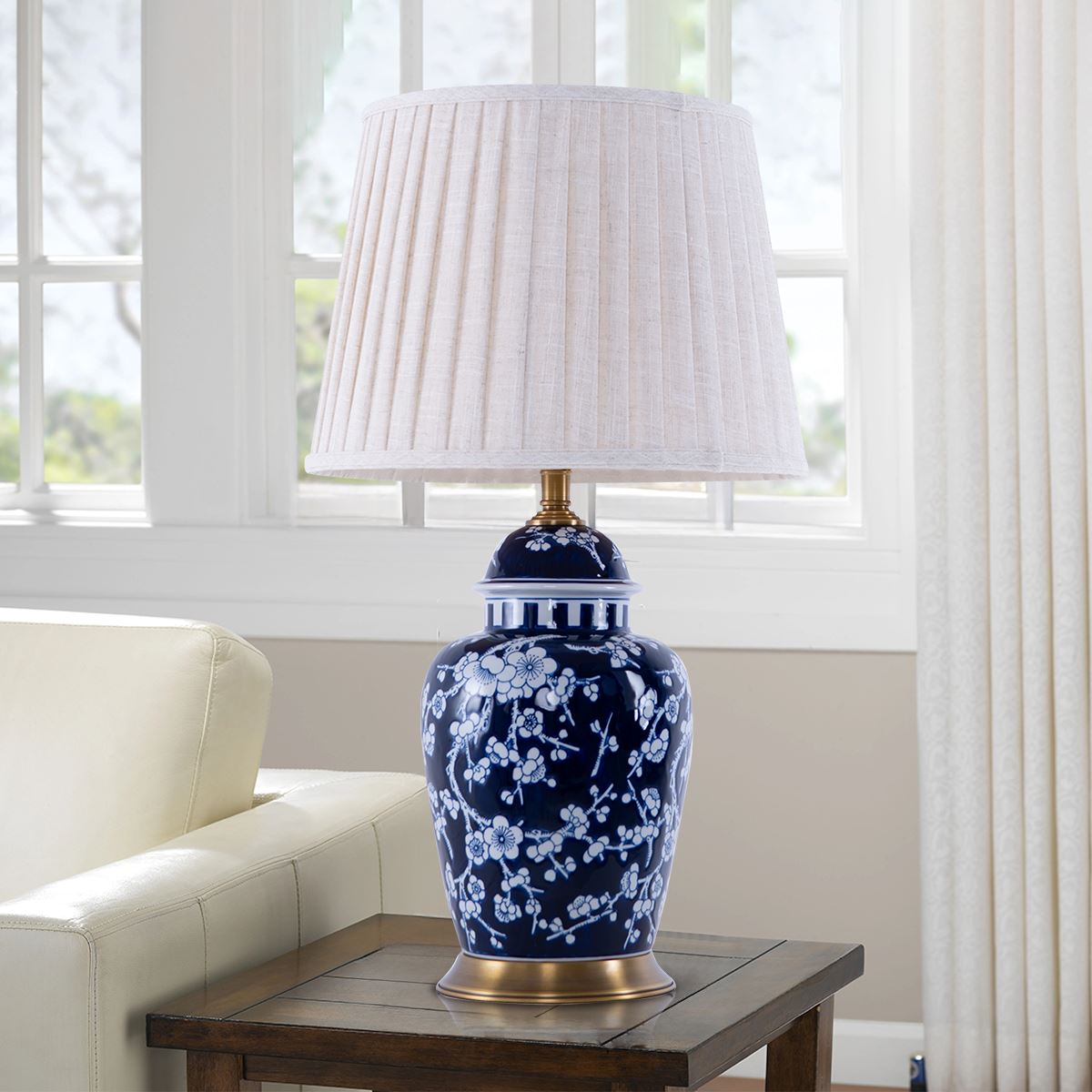 Living Nest UK Vintage Floral Ceramic Table Lamp with Brass Base and Fabric Shade Living Nest UK