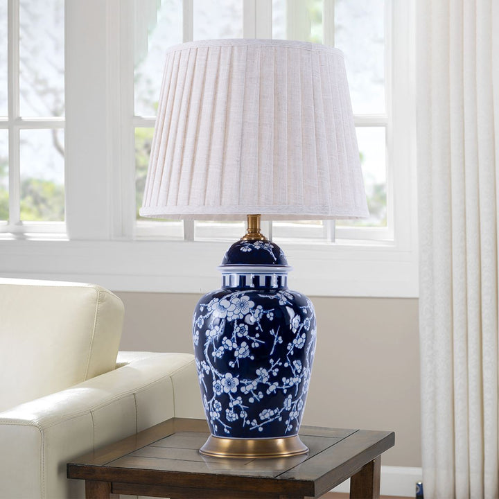Living Nest UK Vintage Floral Ceramic Table Lamp with Brass Base and Fabric Shade Living Nest UK