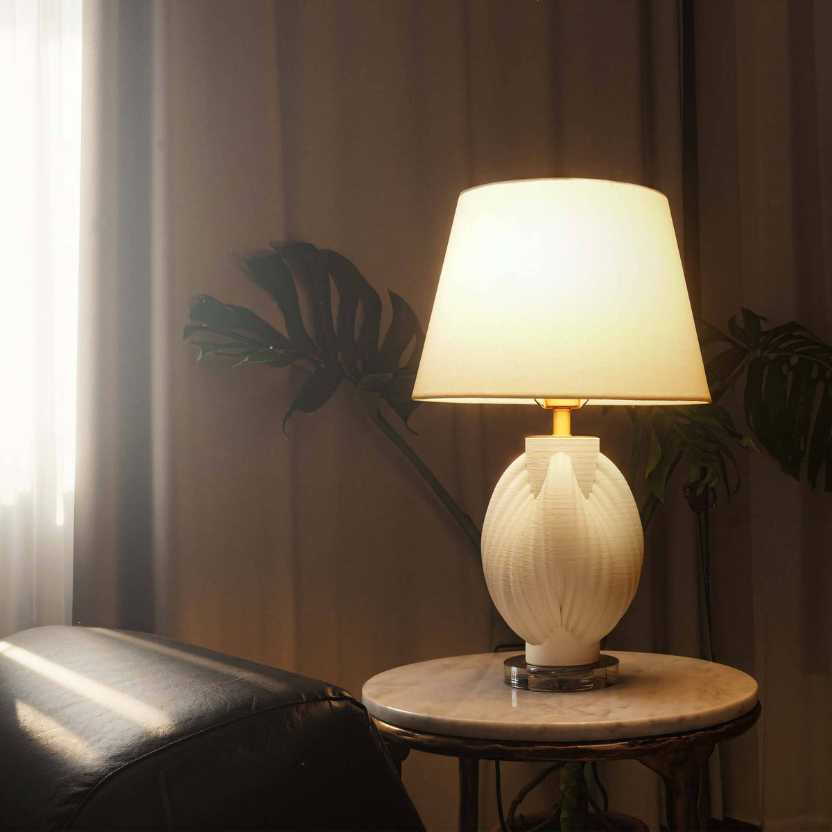 Lightsin 3D Pure White Pod Threaded Ceramic Table Lamp with Fabric Shade Lightsin UK