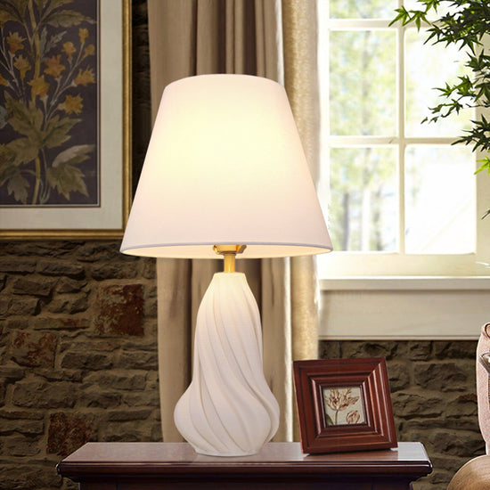 Lightsin 3D Pure White Ceramic Spiral Vase Table Lamp with Fabric Shade Lightsin UK 