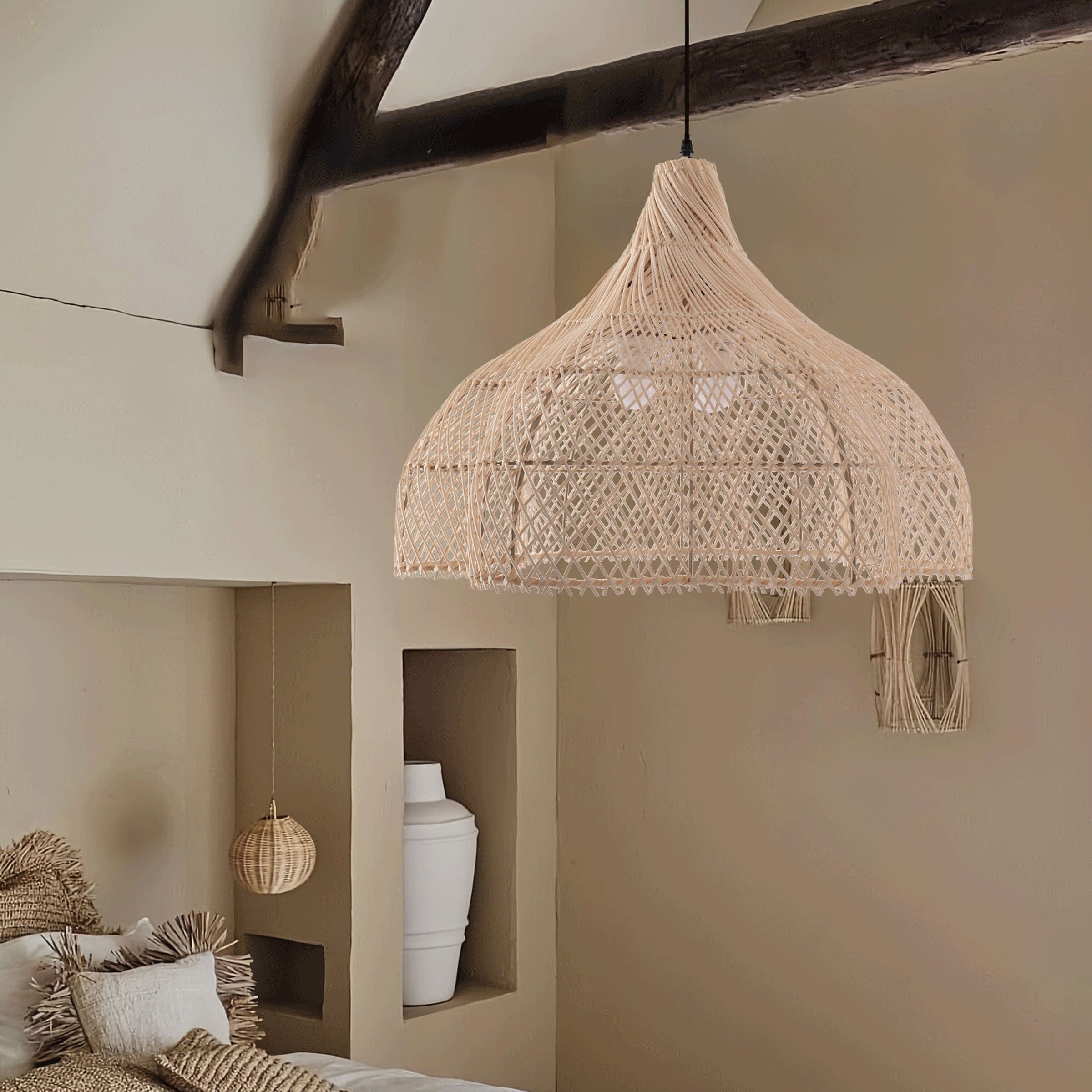 Living Nest UK Handcrafted Bamboo Rattan Pendant Light with Tranquil Umbrella Design Living Nest UK