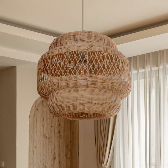 Lightsin Japanese Hollow Weave Rattan Pendant Light Warm Brown Elegance Lightsin UK 1 Unit 