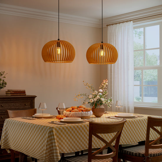 Shadome-Natural Wood Pumpkin Pendant Light Eco Friendly Rustic Hanging Lamp for Home Decor