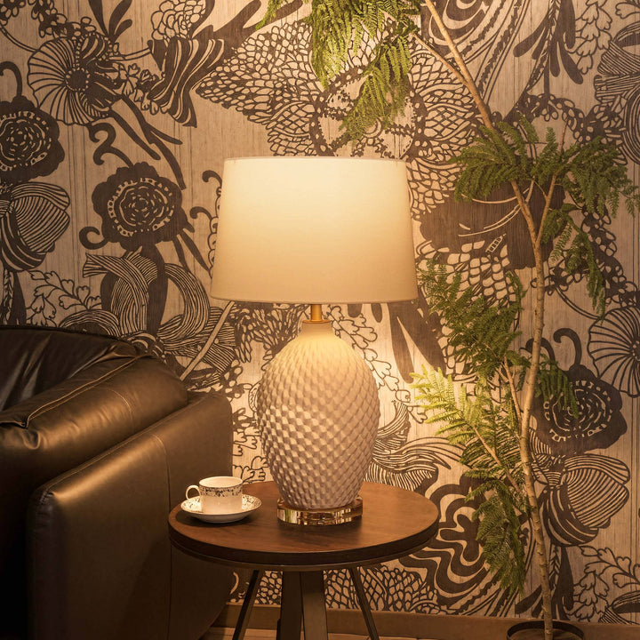 Lightsin 3D Pure White Diamond Embossed Relief Pattern Ceramic Table Lamp Lightsin UK